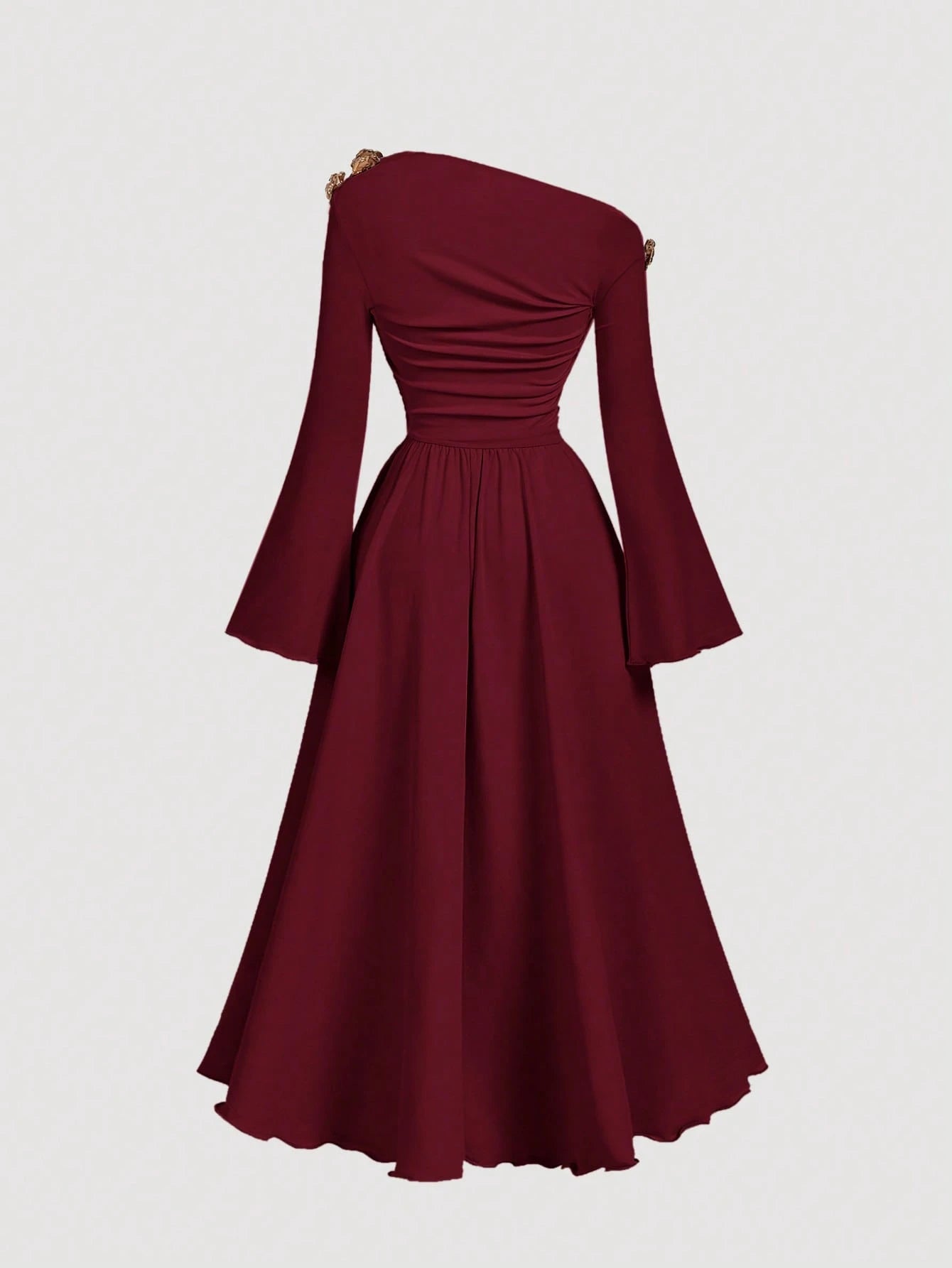 MOD Burgundy Asymmetric-Shoulder Midi Dress For Women,Elegant One Shoulder Autumn Clothes,Chic Party Dress For Ladies,Thanksgiving New Year Christmas