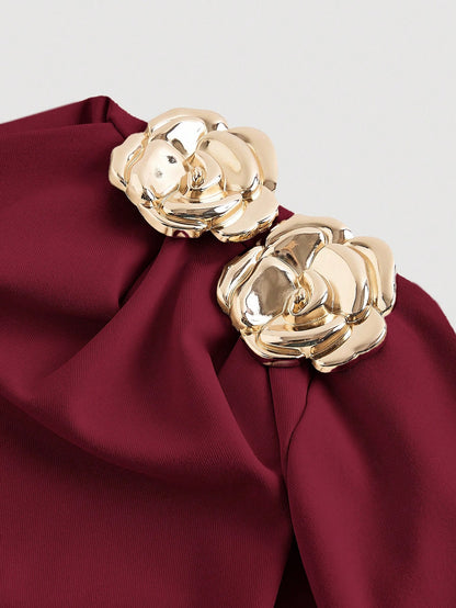MOD Burgundy Asymmetric-Shoulder Midi Dress For Women,Elegant One Shoulder Autumn Clothes,Chic Party Dress For Ladies,Thanksgiving New Year Christmas