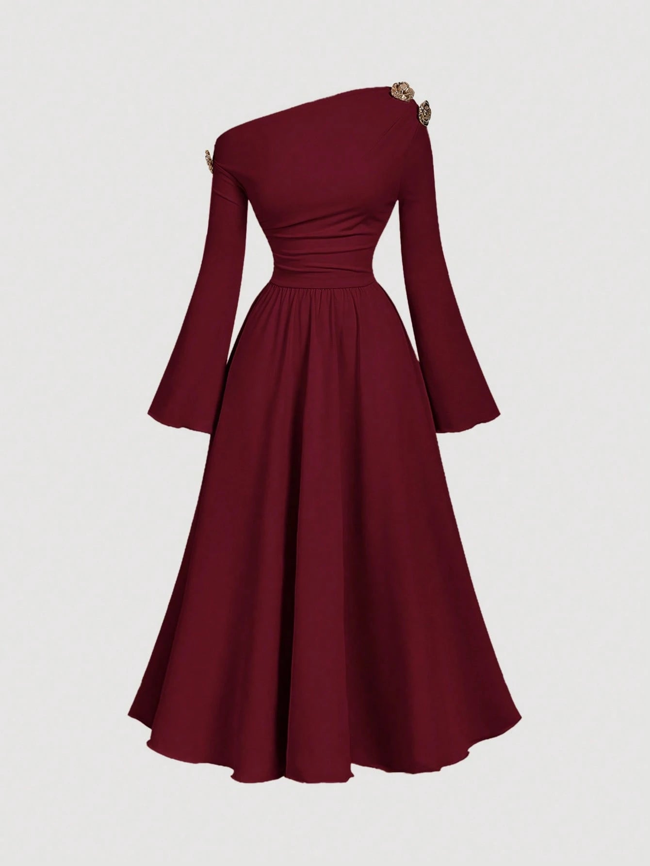 MOD Burgundy Asymmetric-Shoulder Midi Dress For Women,Elegant One Shoulder Autumn Clothes,Chic Party Dress For Ladies,Thanksgiving New Year Christmas