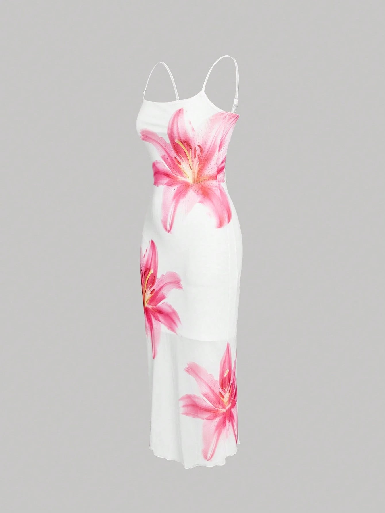 MOD Elegant Romantic Floral Print Slip Dress, Resort Style Women Wedding Party Vacation, Summer Dresses For Guest White And Pink Flower Beach Outfits