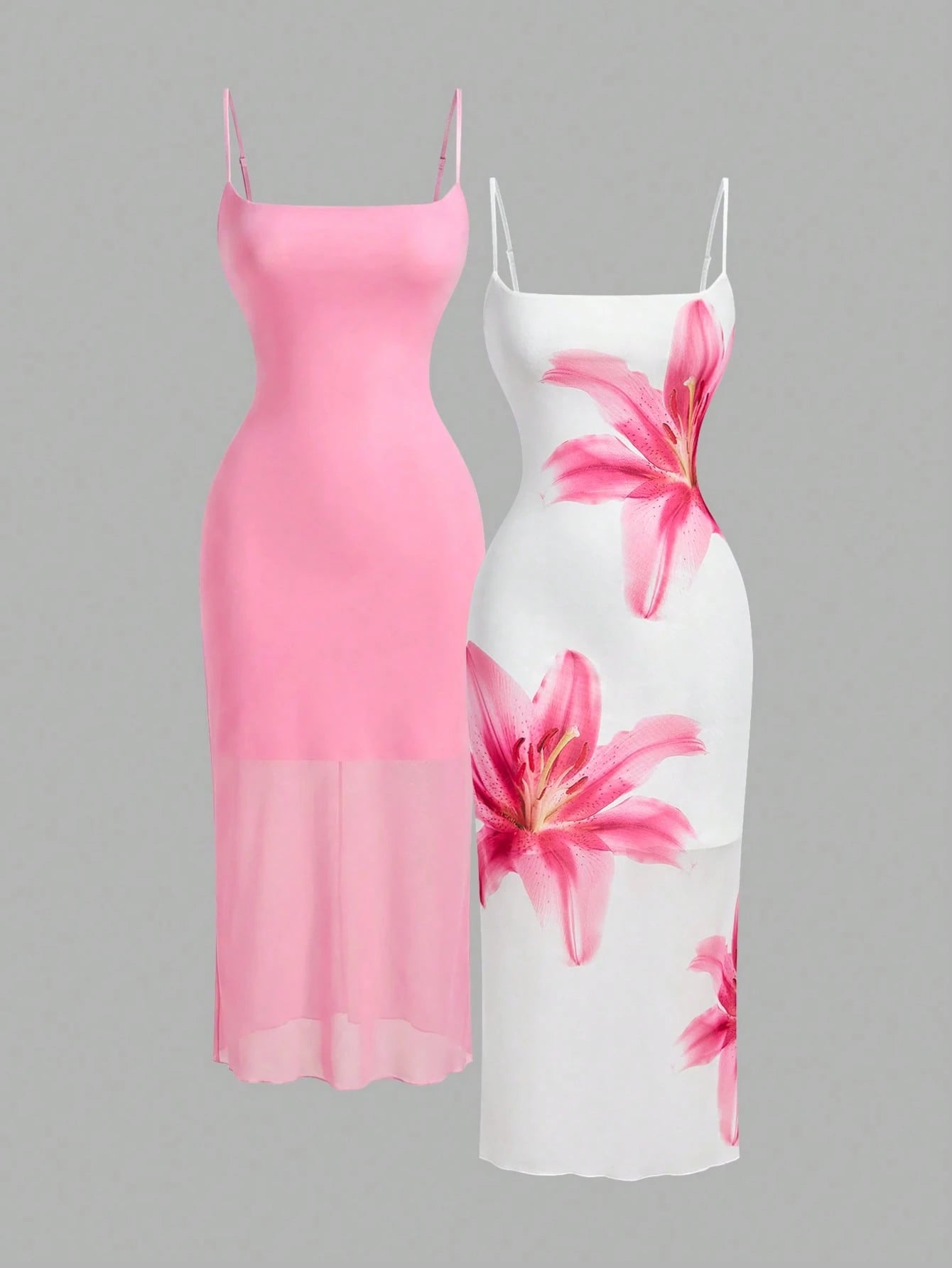 MOD Elegant Romantic Floral Print Slip Dress, Resort Style Women Wedding Party Vacation, Summer Dresses For Guest White And Pink Flower Beach Outfits