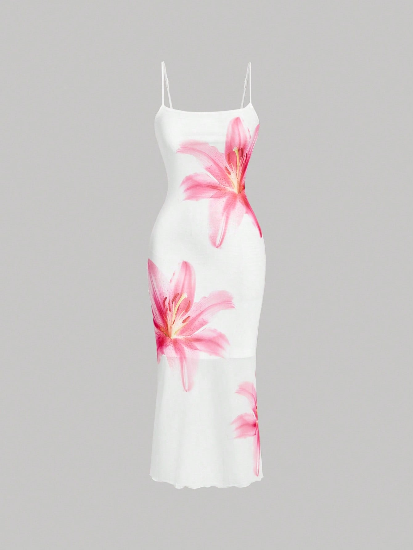 MOD Elegant Romantic Floral Print Slip Dress, Resort Style Women Wedding Party Vacation, Summer Dresses For Guest White And Pink Flower Beach Outfits