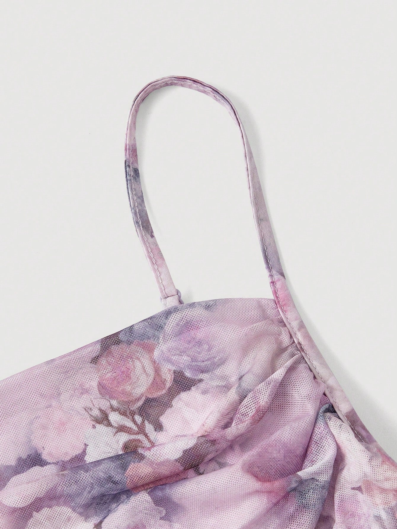 MOD Floral Print Ruched Mesh Fitted Slip Dress For Women,Elegant Dresses, Outfit,Vintage,Hippie Clothes,Masquerade Ball Lilac Formal Lavender