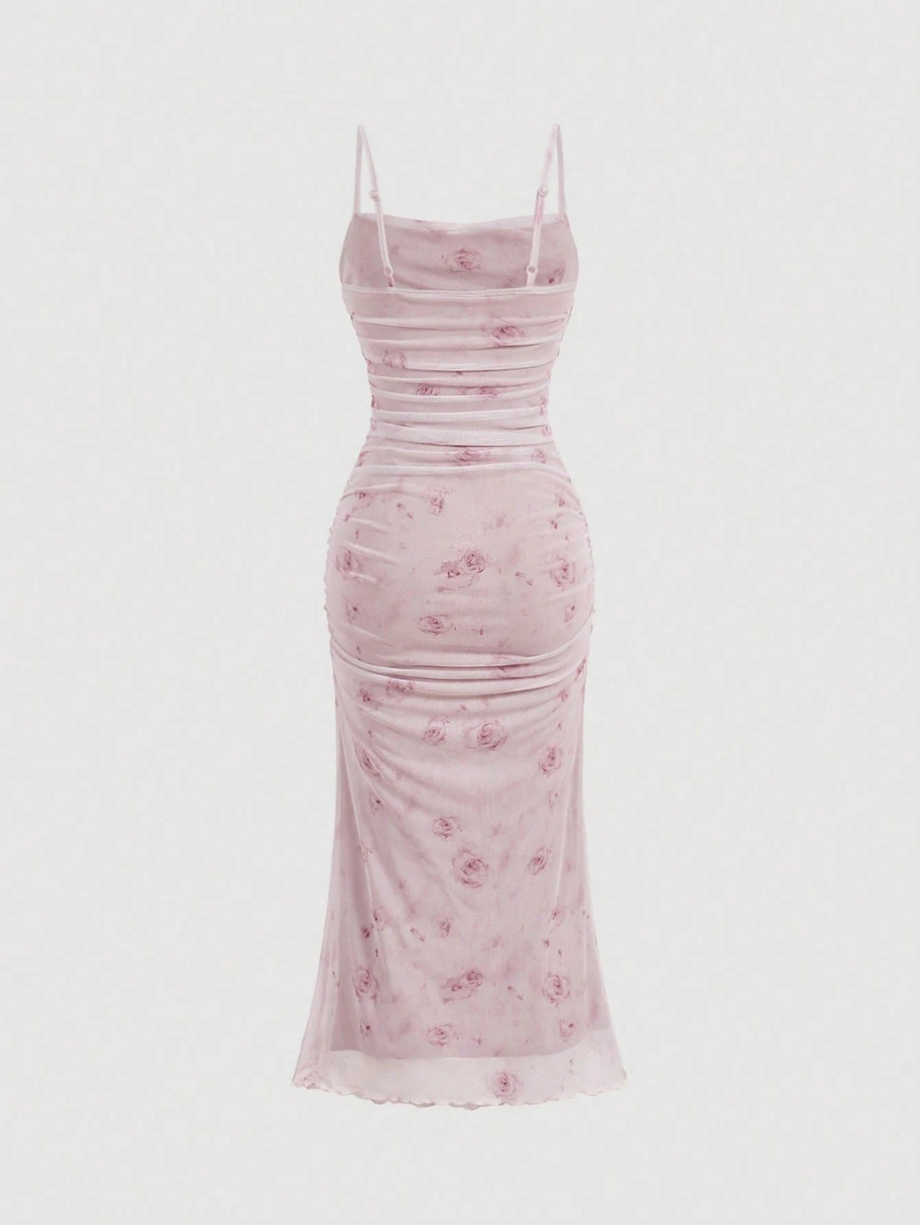 MOD Floral Print Ruched Mesh Fitted Slip Dress For Women,Elegant Dresses, Outfit,Vintage,Hippie Clothes,Masquerade Ball Lilac Formal Lavender