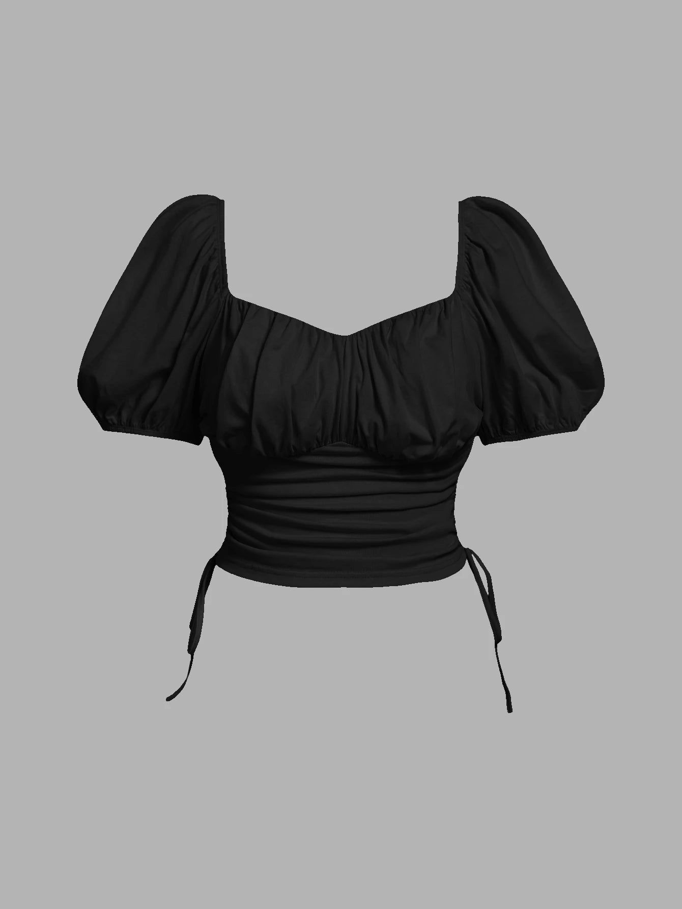 MOD Plus Size Ruched Drawstring Puff Sleeve T-Shirt, Casual Daily, Commute, Picnic, Spring/Summer