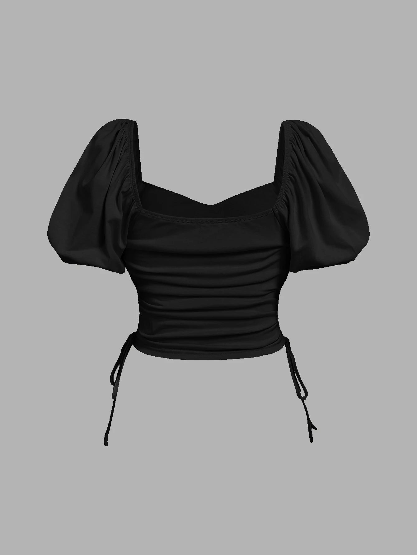 MOD Plus Size Ruched Drawstring Puff Sleeve T-Shirt, Casual Daily, Commute, Picnic, Spring/Summer