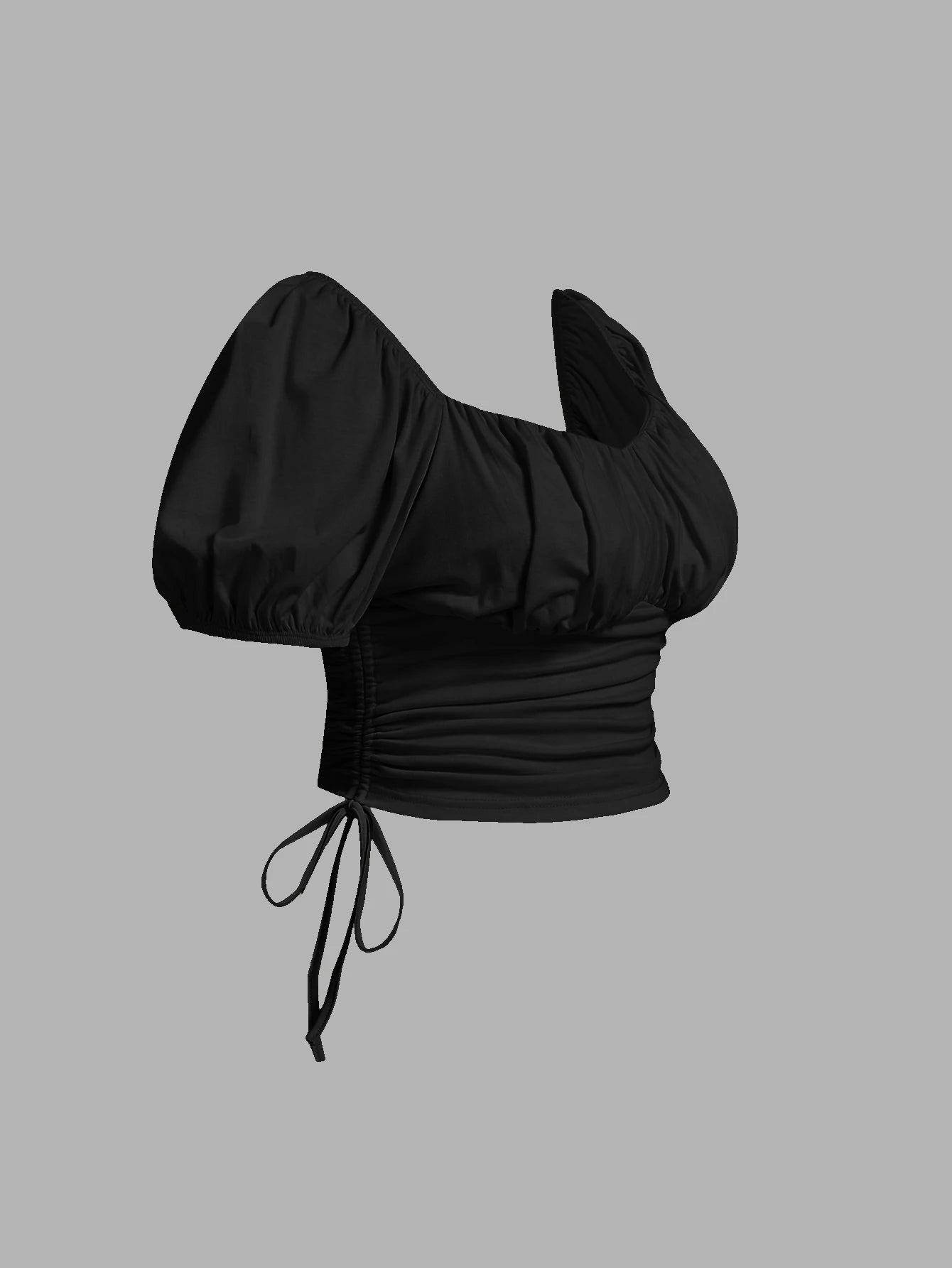 MOD Plus Size Ruched Drawstring Puff Sleeve T-Shirt, Casual Daily, Commute, Picnic, Spring/Summer