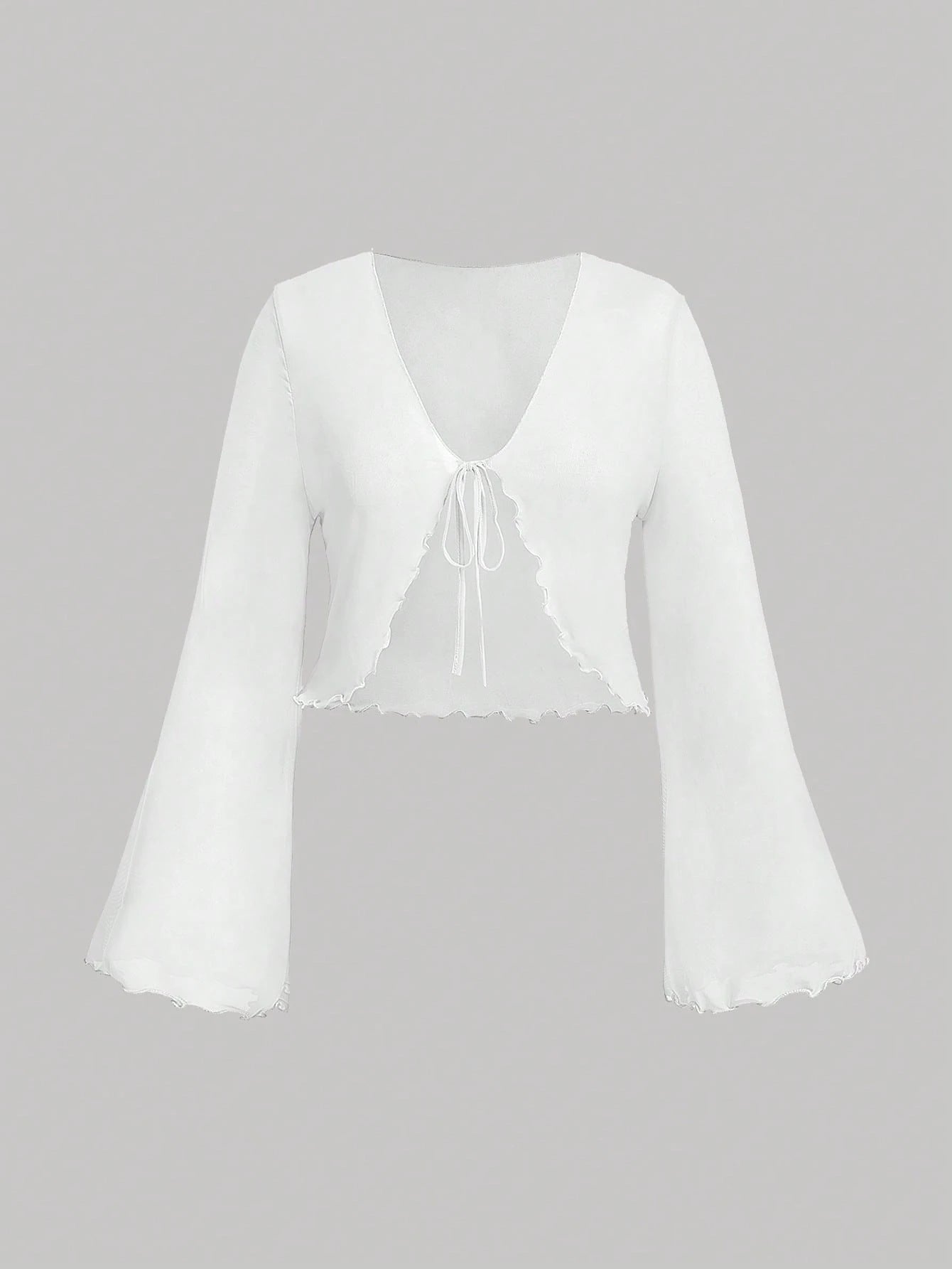 MOD Plus Size V-Neck Flare Sleeve Tied Bow Blouse Bell Sleeve Toptops Whiteblouse White Fall