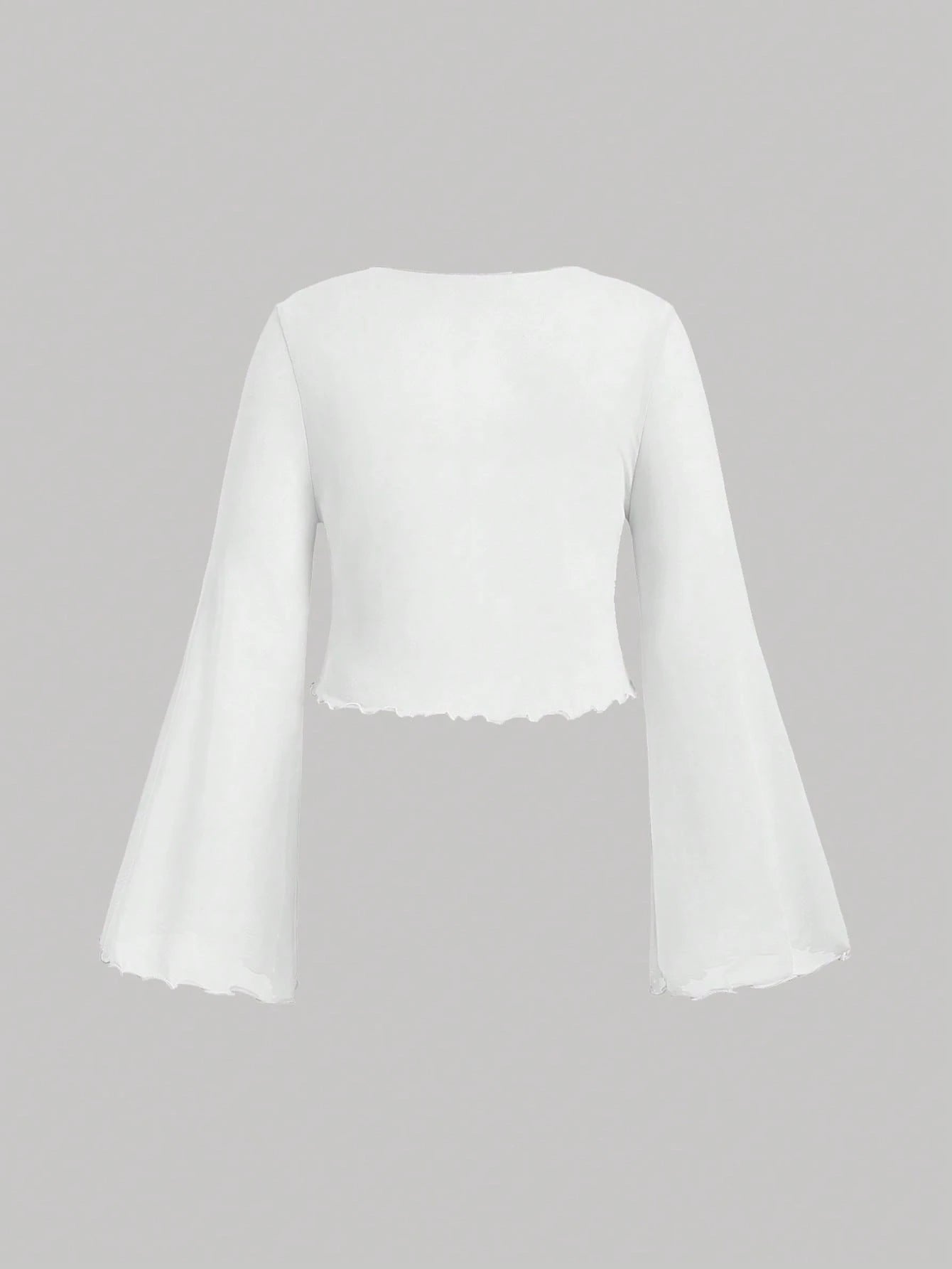 MOD Plus Size V-Neck Flare Sleeve Tied Bow Blouse Bell Sleeve Toptops Whiteblouse White Fall