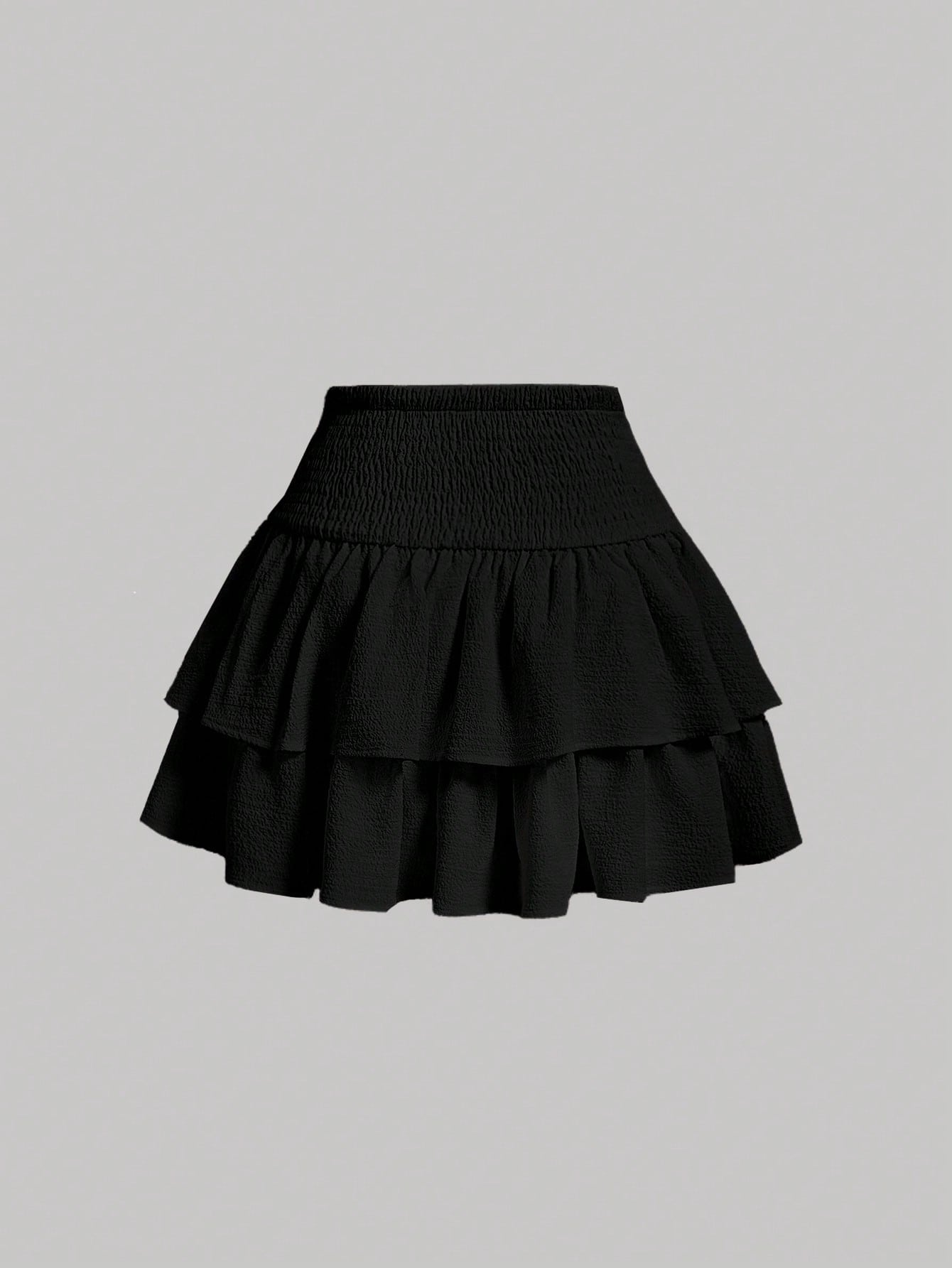 MOD Solid Color Multi-Layered Cake Skirt With Bow Tie Belt Design Back To School Outfits Black Skirt