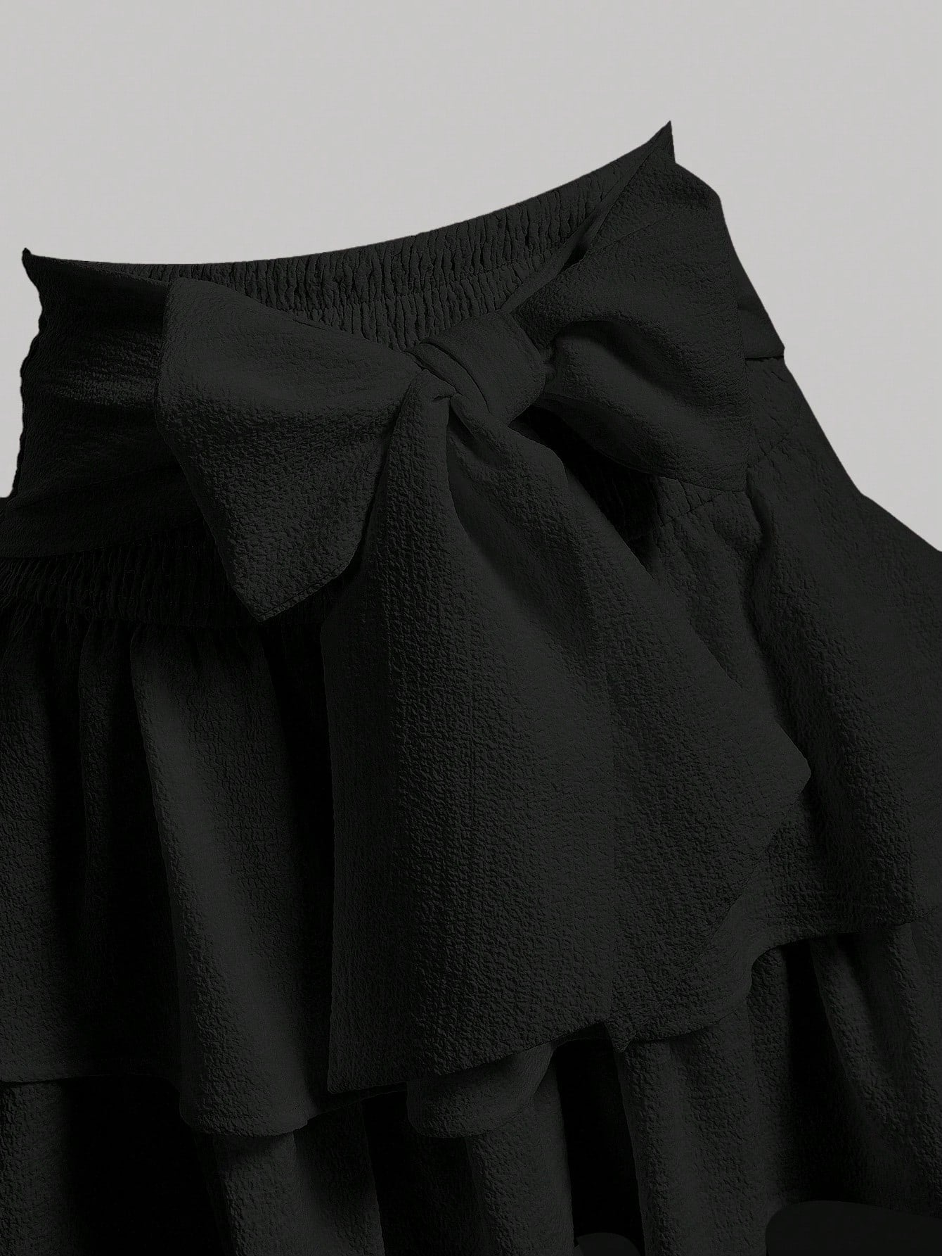 MOD Solid Color Multi-Layered Cake Skirt With Bow Tie Belt Design Back To School Outfits Black Skirt