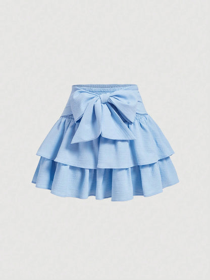 MOD Solid Color Multi-Layered Cake Skirt With Bow Tie Belt Design Back To School Outfits Black Skirt