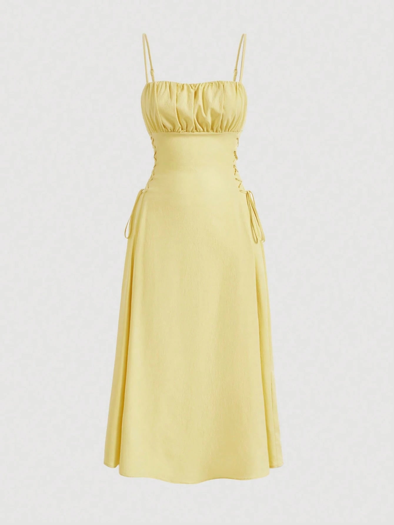 MOD Solid Ruched Bust Lace Up Side Formal Cami Long Dress,Pastel Dresses For Women