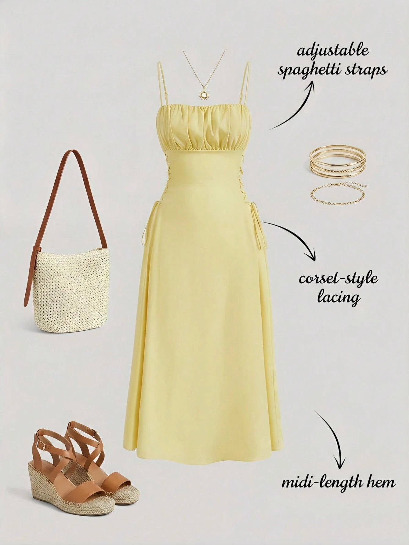 MOD Solid Ruched Bust Lace Up Side Formal Cami Long Dress,Pastel Dresses For Women