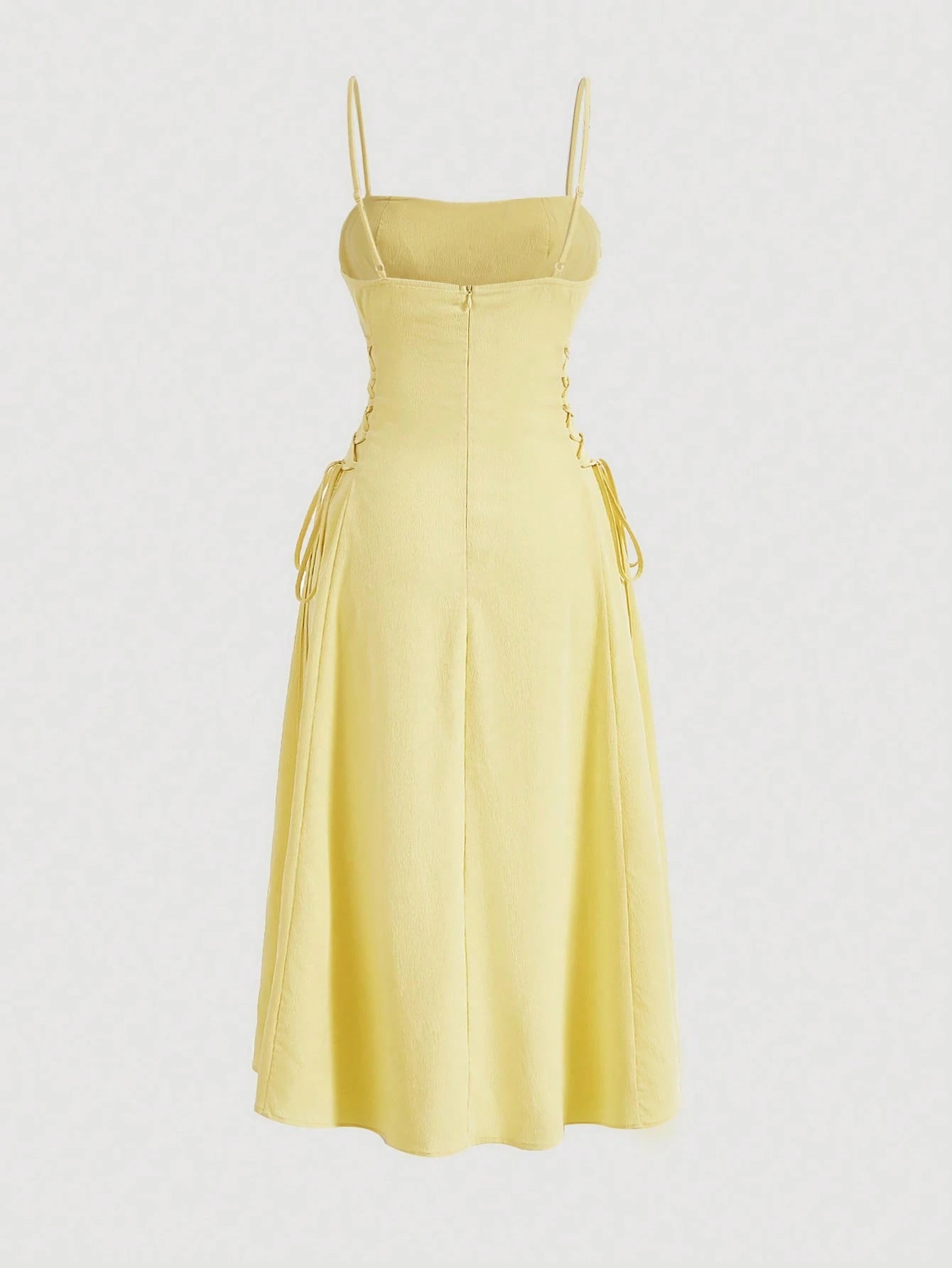 MOD Solid Ruched Bust Lace Up Side Formal Cami Long Dress,Pastel Dresses For Women
