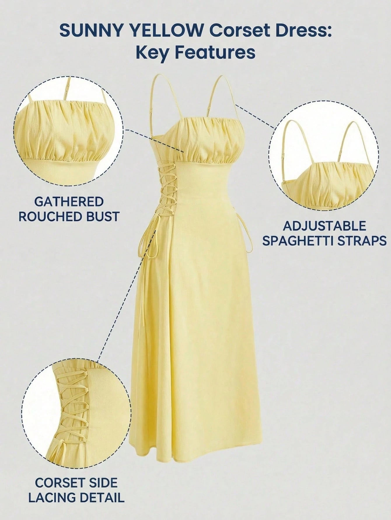MOD Solid Ruched Bust Lace Up Side Formal Cami Long Dress,Pastel Dresses For Women