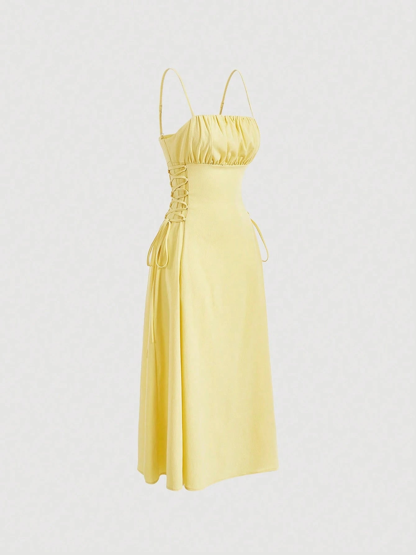 MOD Solid Ruched Bust Lace Up Side Formal Cami Long Dress,Pastel Dresses For Women