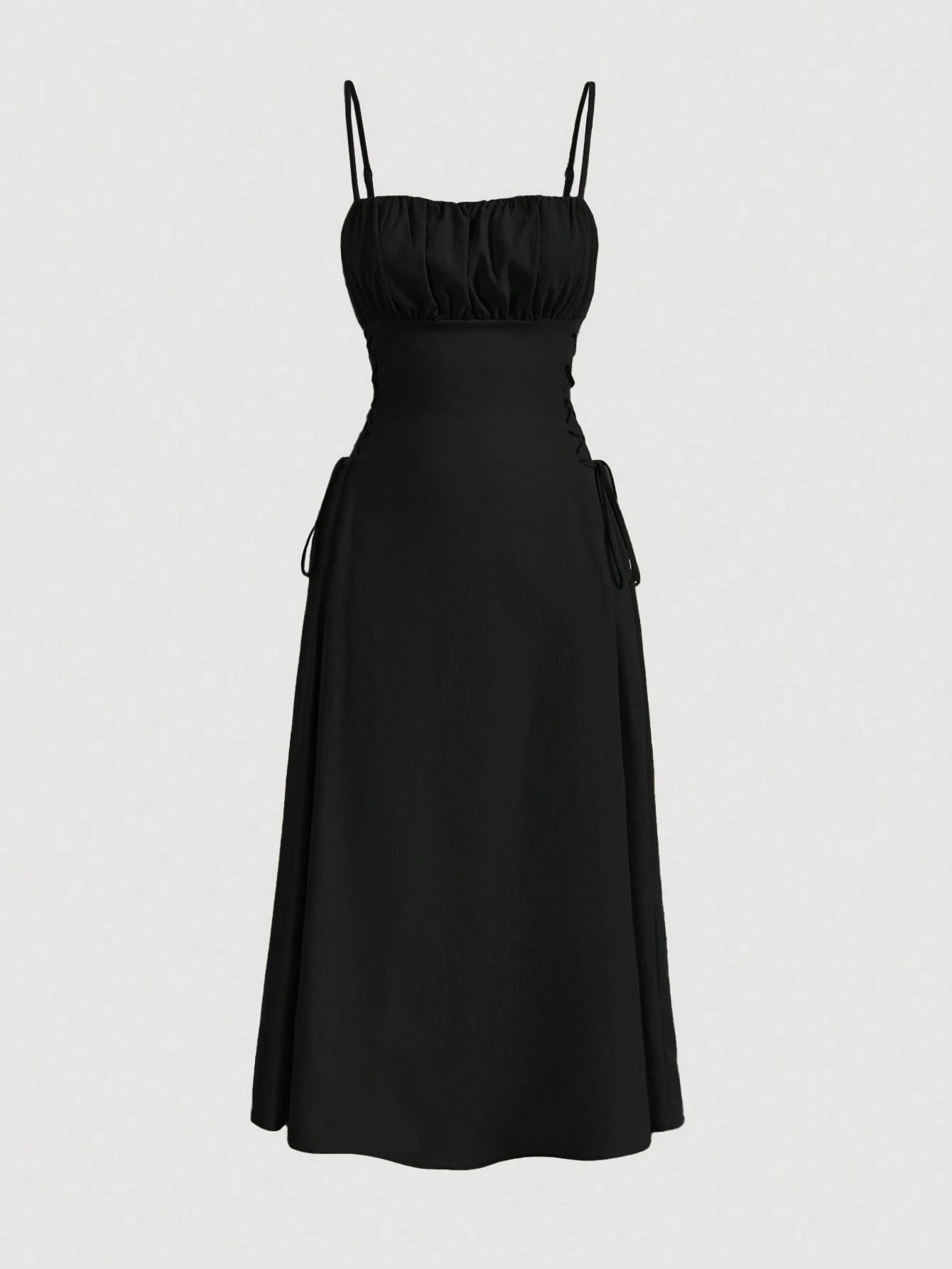 MOD Solid Ruched Bust Lace Up Side Formal Cami Long Dress,Pastel Dresses For Women
