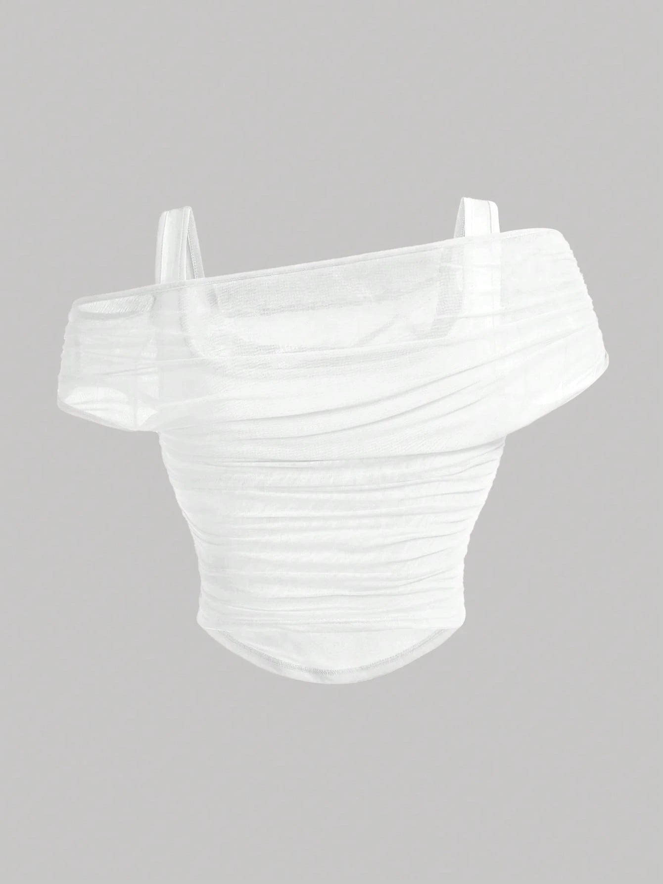 MOD Summer Plus Size Solid Color Mesh Transparent Off-Shoulder White Tank Top
