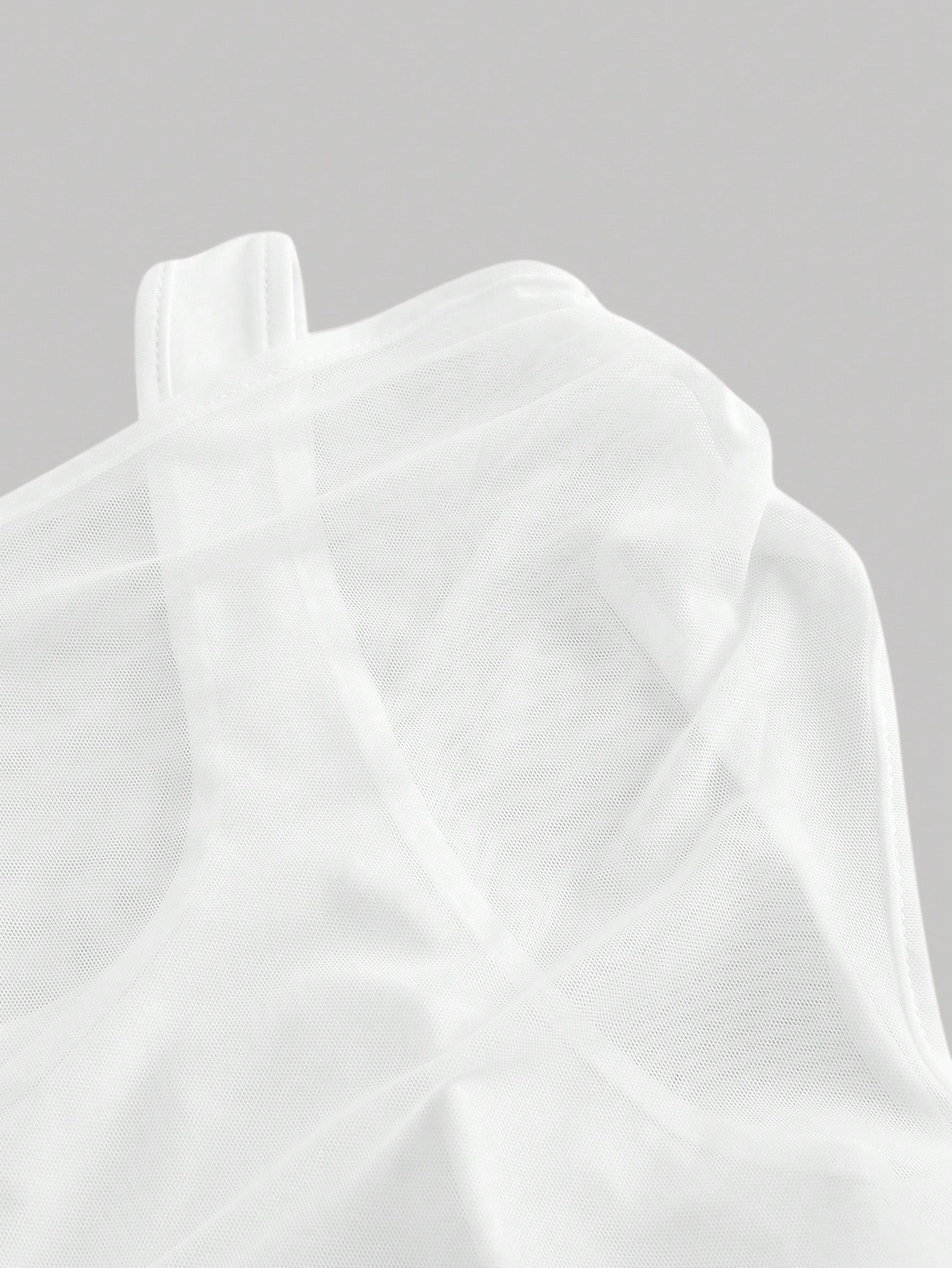 MOD Summer Plus Size Solid Color Mesh Transparent Off-Shoulder White Tank Top