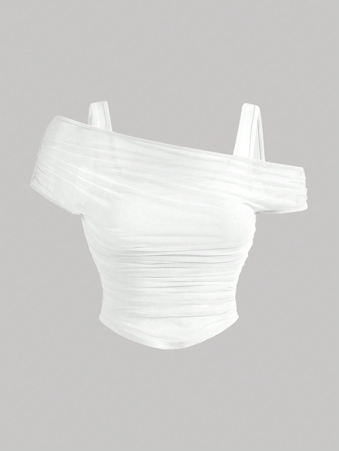MOD Summer Plus Size Solid Color Mesh Transparent Off-Shoulder White Tank Top