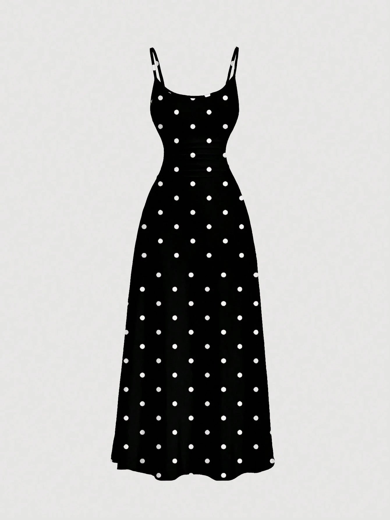 MOD Vintage Polka Dot Black Loose Waist Gather Design Suspender Dress, Casual And Simple, Suitable For Summer,Vacation Outfits Women,Polka Chic