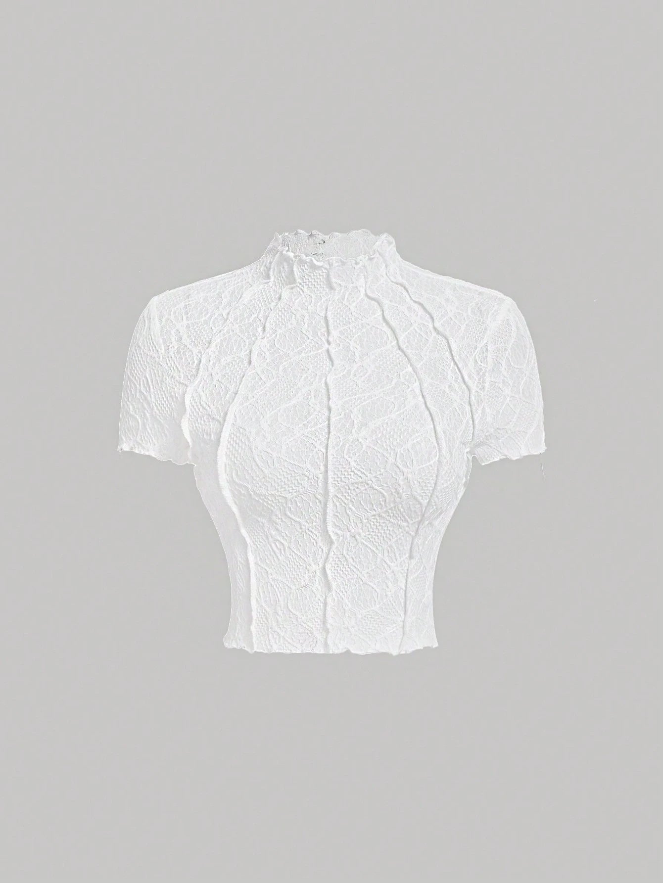 MOD Women's Black Knitted Perspective Stand Collar Short Sleeve Slim Fit T-Shirt Suitable For Summer