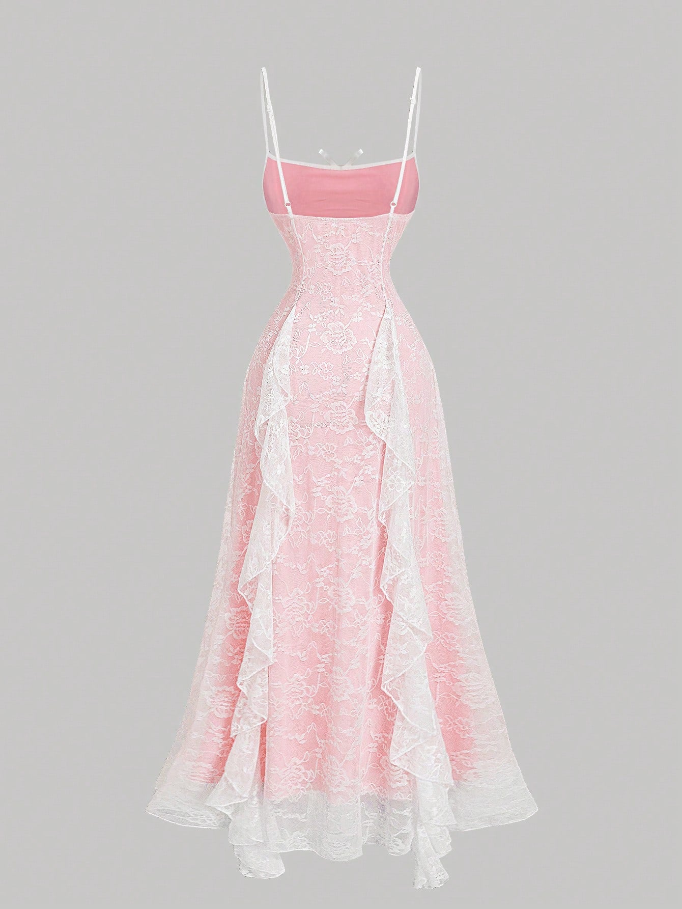 MOD Women's Elegant Pink Floral Lace Ruffle Bow Decor Slip Dress,Cute Summer Dates Vacation Outfits, Party Evening Wedding Guest Dress,Pastel Dresses