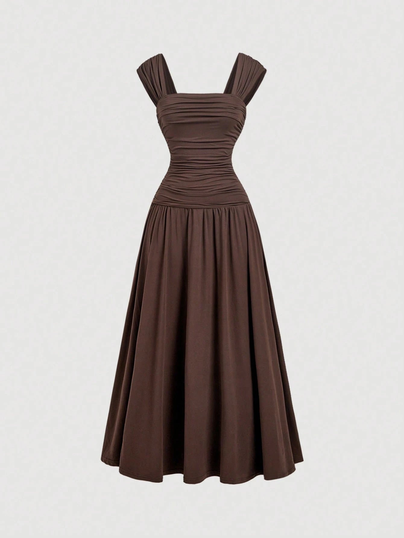 MOD Women's Solid Color Pleated Square Neck Sleeveless Elegant Midi Dress,Summer,Vacation,Going Out,Birthday,Tea Party,Beach, Back To School,Casual