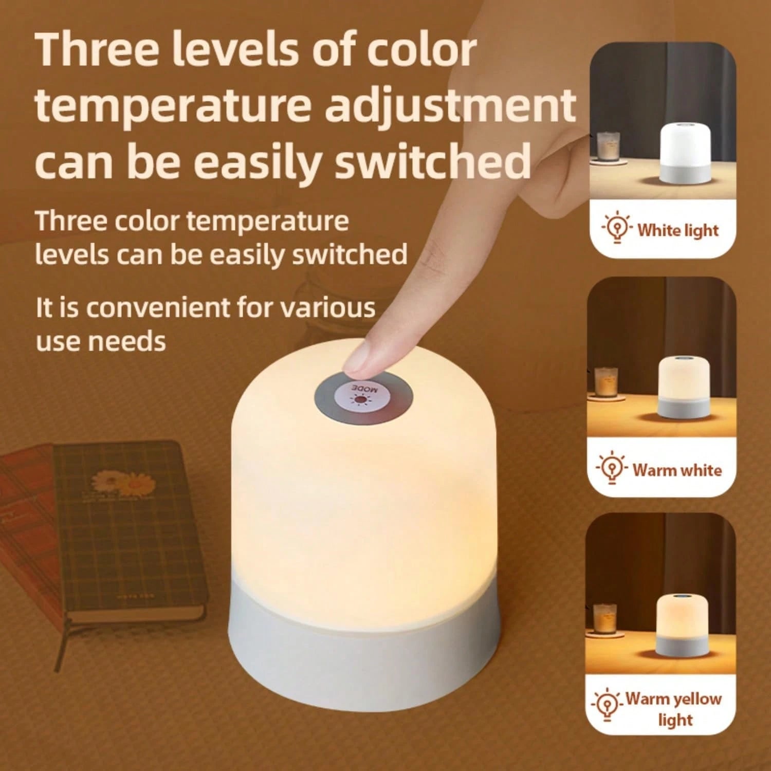 Modern Touch LED Bedside Lamp, 16 Colors, 3 Modes, USB Powered, Rechargeable Lithium Battery, Remote Control, Suitable For Bedroom, Living Room And Camping