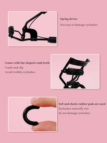 MONKIDS 1pc Portable Eyelash Curler With Silicone Pad, Black Eyelash Curler With Comb, Curl And Shape Without Damaging Lashes, Lift And Open Up Eyes, Suitable For Daily Makeup Eyelash Curling,Makeup,C
