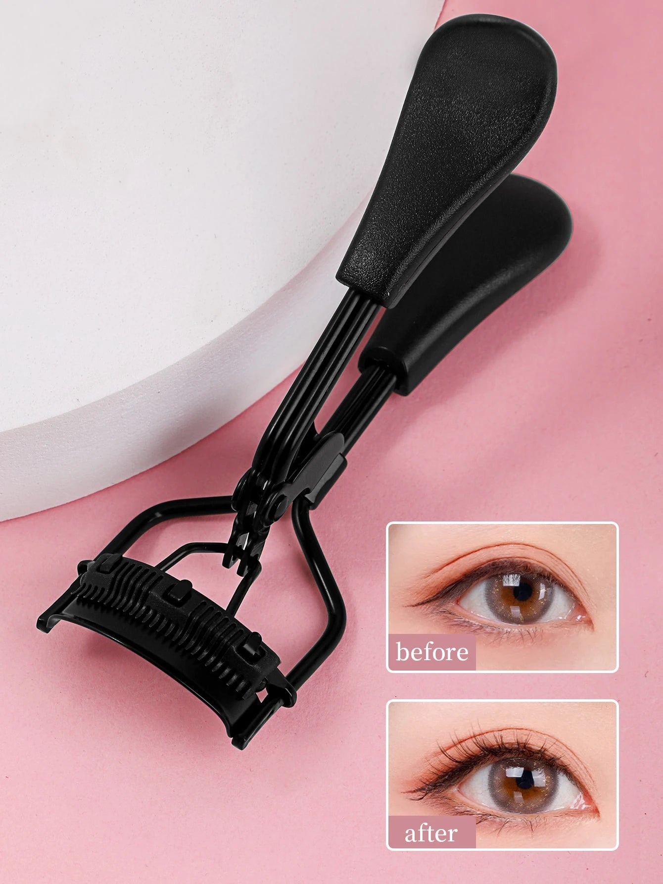 MONKIDS 1pc Portable Eyelash Curler With Silicone Pad, Black Eyelash Curler With Comb, Curl And Shape Without Damaging Lashes, Lift And Open Up Eyes, Suitable For Daily Makeup Eyelash Curling,Makeup,C