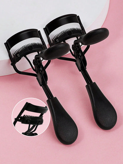 MONKIDS 1pc Portable Eyelash Curler With Silicone Pad, Black Eyelash Curler With Comb, Curl And Shape Without Damaging Lashes, Lift And Open Up Eyes, Suitable For Daily Makeup Eyelash Curling,Makeup,C