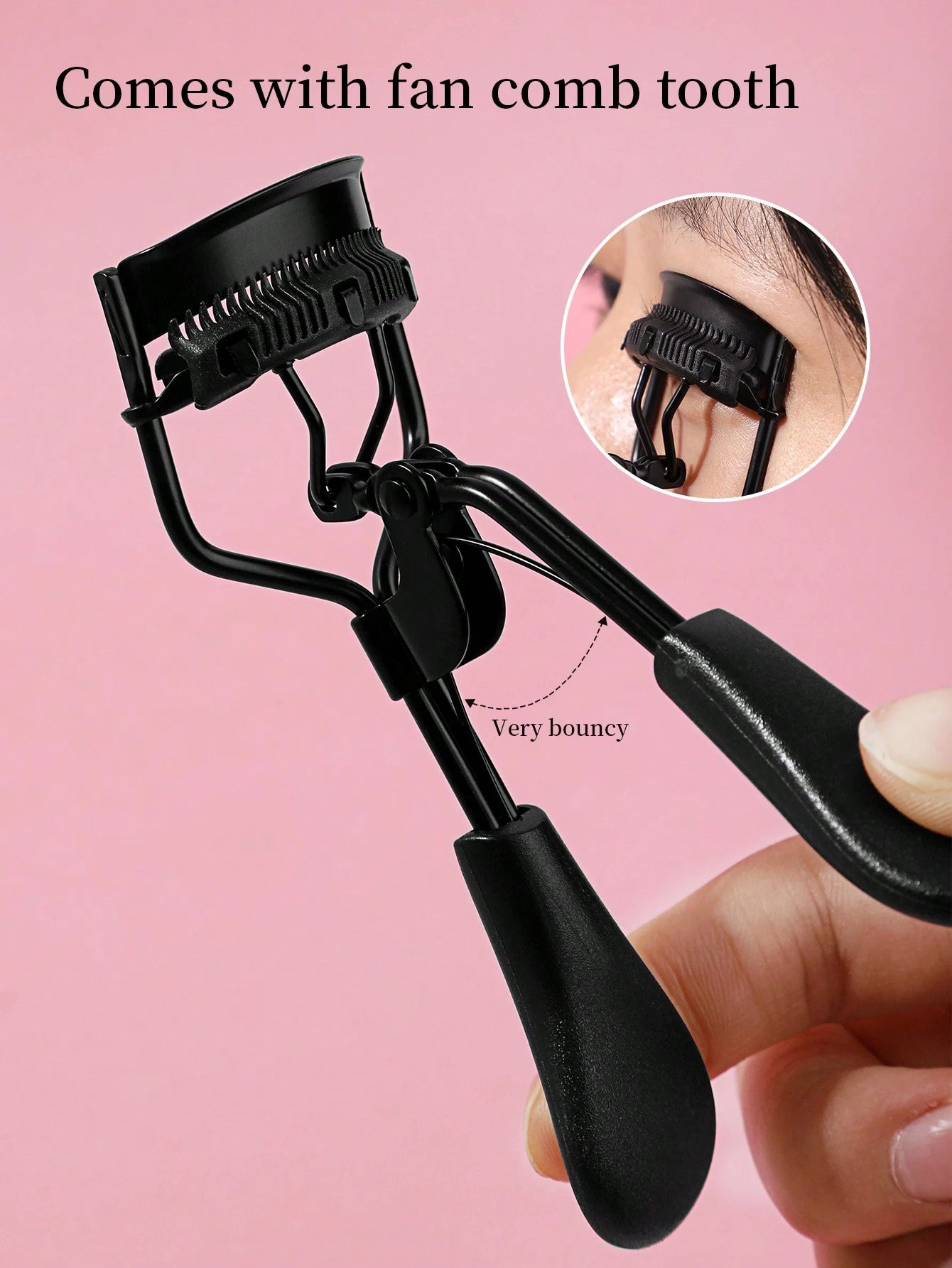 MONKIDS 1pc Portable Eyelash Curler With Silicone Pad, Black Eyelash Curler With Comb, Curl And Shape Without Damaging Lashes, Lift And Open Up Eyes, Suitable For Daily Makeup Eyelash Curling,Makeup,C