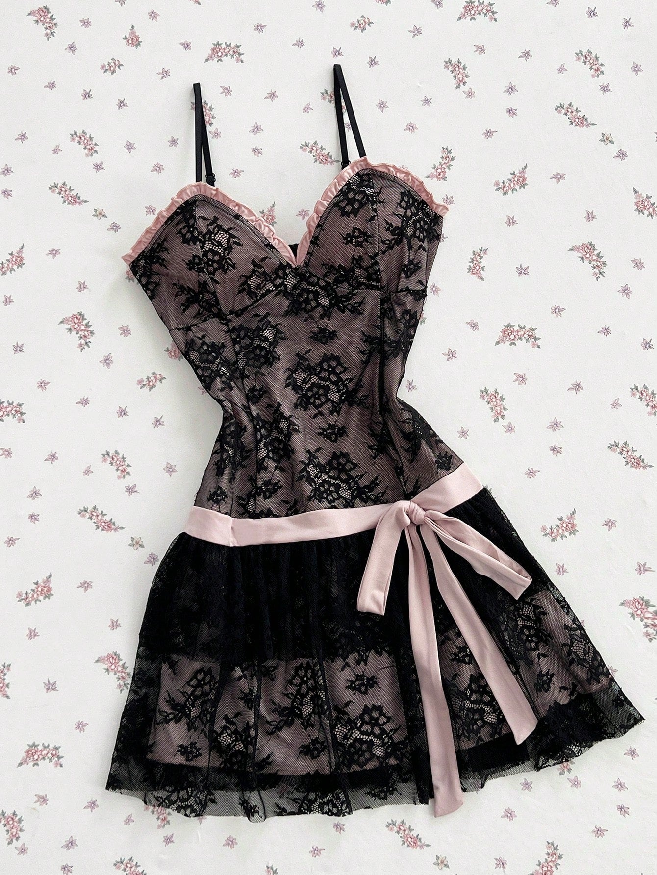 Mori Grove Mori Grove Women's Sexy Lace Sweet Mini Dress With Bow Tie, Suitable For Spring/Summer Daily Wear