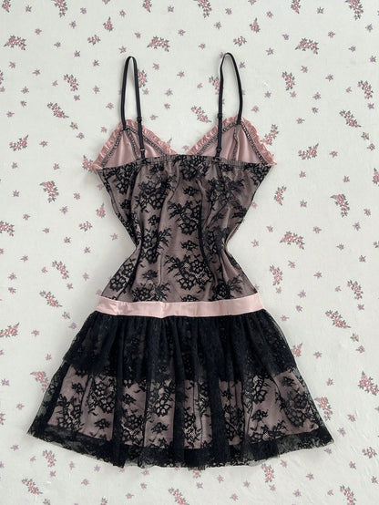 Mori Grove Mori Grove Women's Sexy Lace Sweet Mini Dress With Bow Tie, Suitable For Spring/Summer Daily Wear