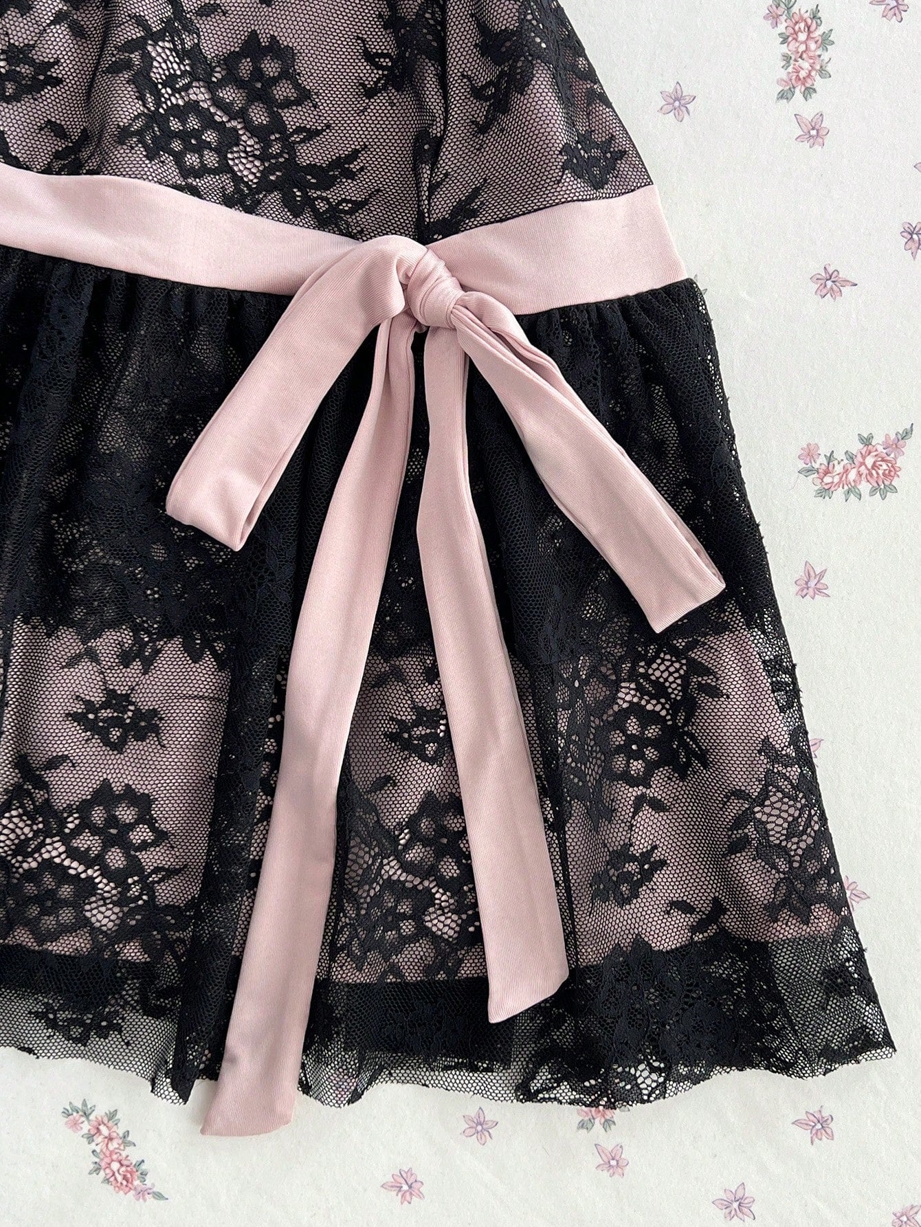 Mori Grove Mori Grove Women's Sexy Lace Sweet Mini Dress With Bow Tie, Suitable For Spring/Summer Daily Wear