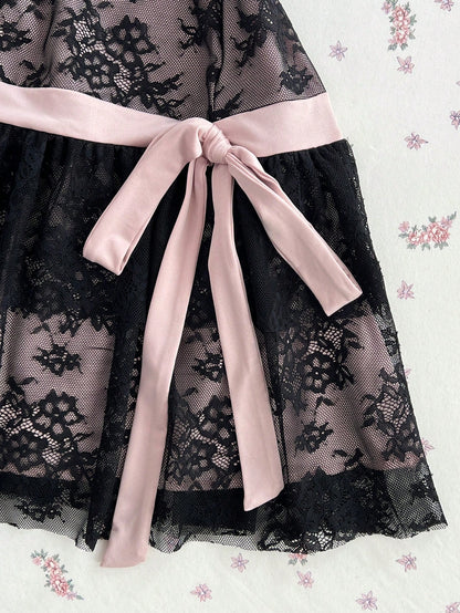 Mori Grove Mori Grove Women's Sexy Lace Sweet Mini Dress With Bow Tie, Suitable For Spring/Summer Daily Wear