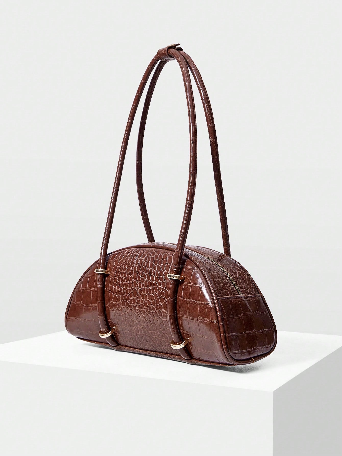MOTF WOMEN'S FASHION RETRO BROWN CROCODILE PATTERN SHOULDER BAG, SIMPLE AND CHIC HALF-MOON BAG, FOR DAILY, COMMUTING, SHOPPING, TRAVEL, FESTIVALS