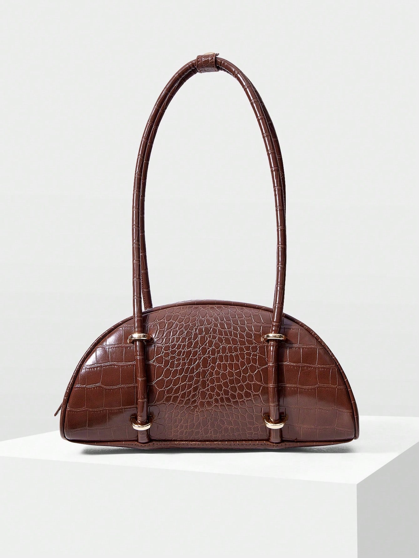 MOTF WOMEN'S FASHION RETRO BROWN CROCODILE PATTERN SHOULDER BAG, SIMPLE AND CHIC HALF-MOON BAG, FOR DAILY, COMMUTING, SHOPPING, TRAVEL, FESTIVALS