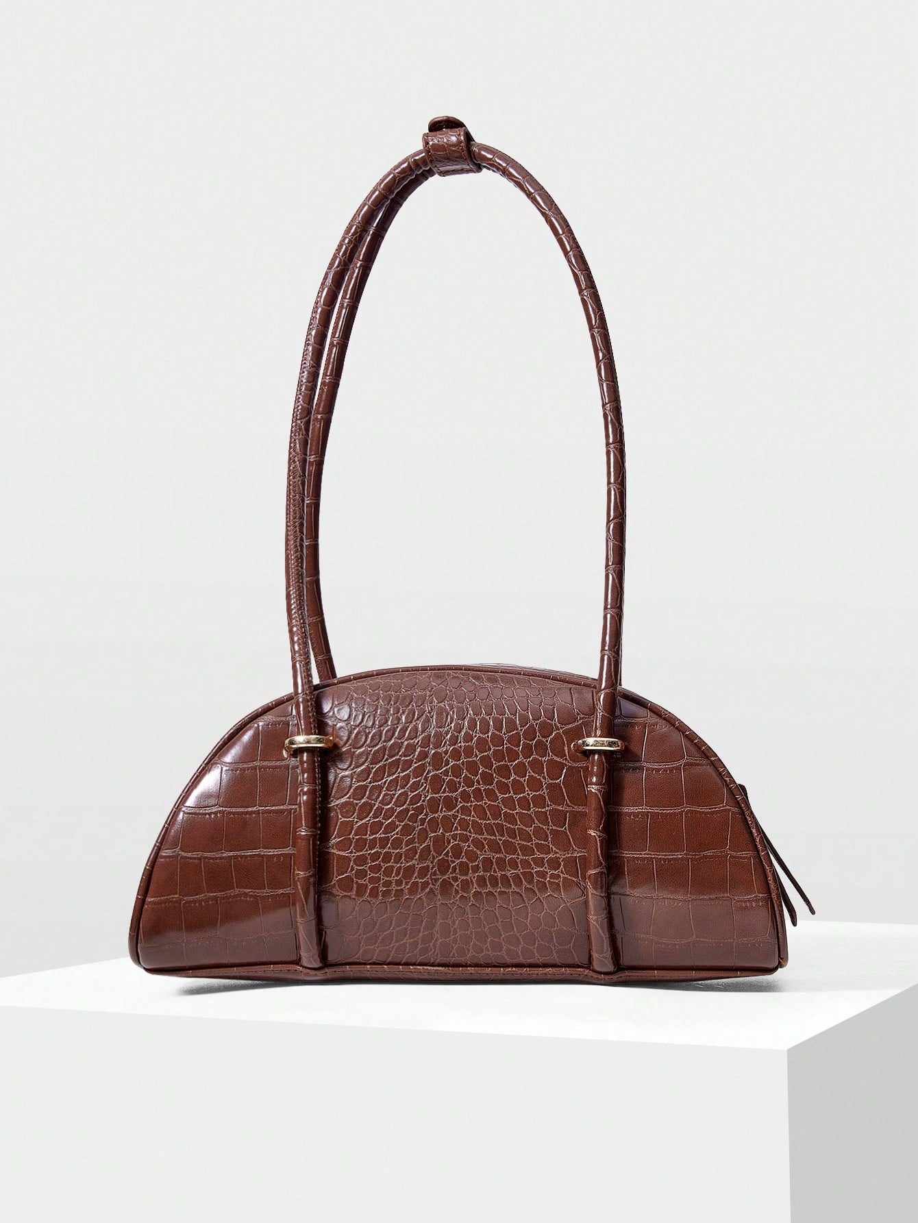 MOTF WOMEN'S FASHION RETRO BROWN CROCODILE PATTERN SHOULDER BAG, SIMPLE AND CHIC HALF-MOON BAG, FOR DAILY, COMMUTING, SHOPPING, TRAVEL, FESTIVALS