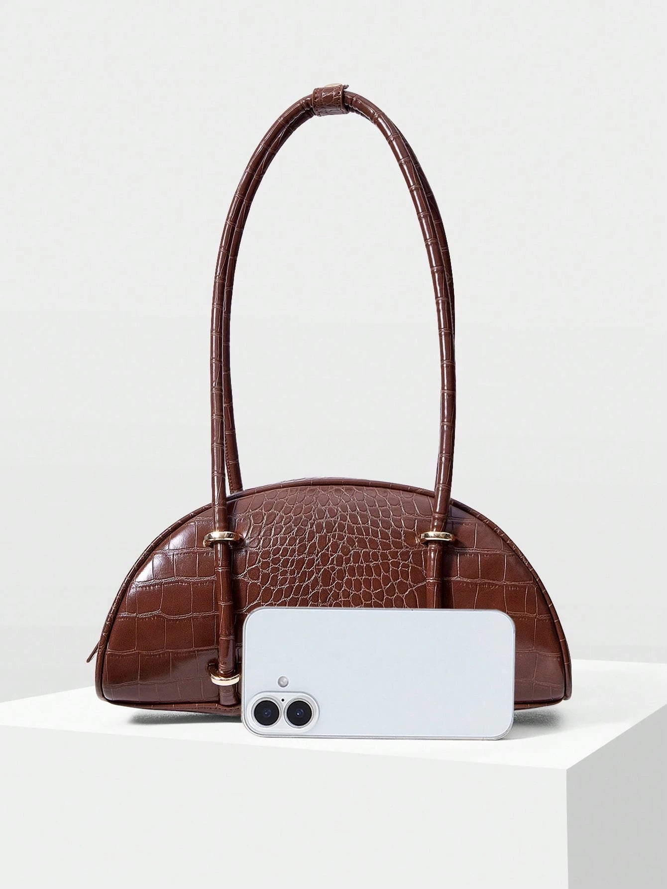 MOTF WOMEN'S FASHION RETRO BROWN CROCODILE PATTERN SHOULDER BAG, SIMPLE AND CHIC HALF-MOON BAG, FOR DAILY, COMMUTING, SHOPPING, TRAVEL, FESTIVALS