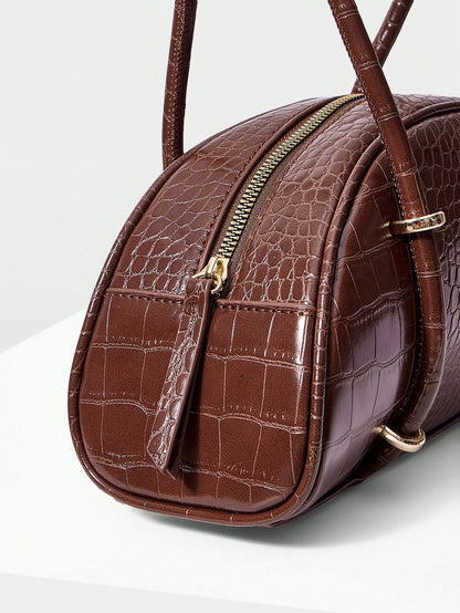 MOTF WOMEN'S FASHION RETRO BROWN CROCODILE PATTERN SHOULDER BAG, SIMPLE AND CHIC HALF-MOON BAG, FOR DAILY, COMMUTING, SHOPPING, TRAVEL, FESTIVALS