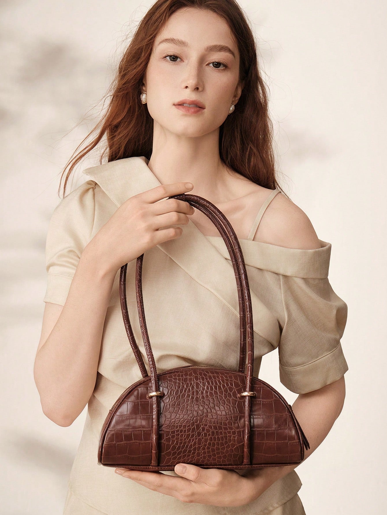 MOTF WOMEN'S FASHION RETRO BROWN CROCODILE PATTERN SHOULDER BAG, SIMPLE AND CHIC HALF-MOON BAG, FOR DAILY, COMMUTING, SHOPPING, TRAVEL, FESTIVALS
