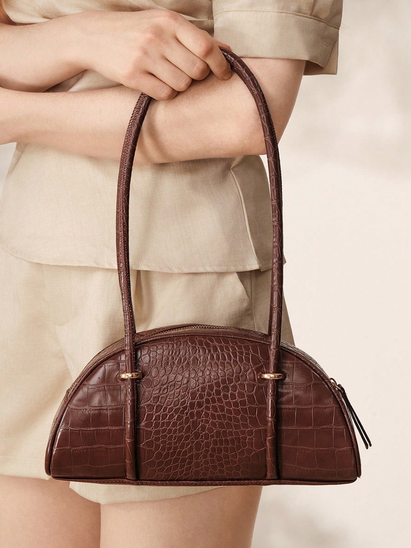 MOTF WOMEN'S FASHION RETRO BROWN CROCODILE PATTERN SHOULDER BAG, SIMPLE AND CHIC HALF-MOON BAG, FOR DAILY, COMMUTING, SHOPPING, TRAVEL, FESTIVALS