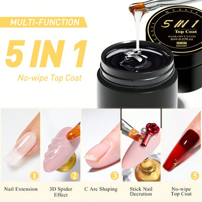 Mtssii 5-In-1 Adhesive Gel, Strengthening Gel, No-Wipe Top Coat, Soak-Off UV LED Gel Nail Polish, 3D Color Design