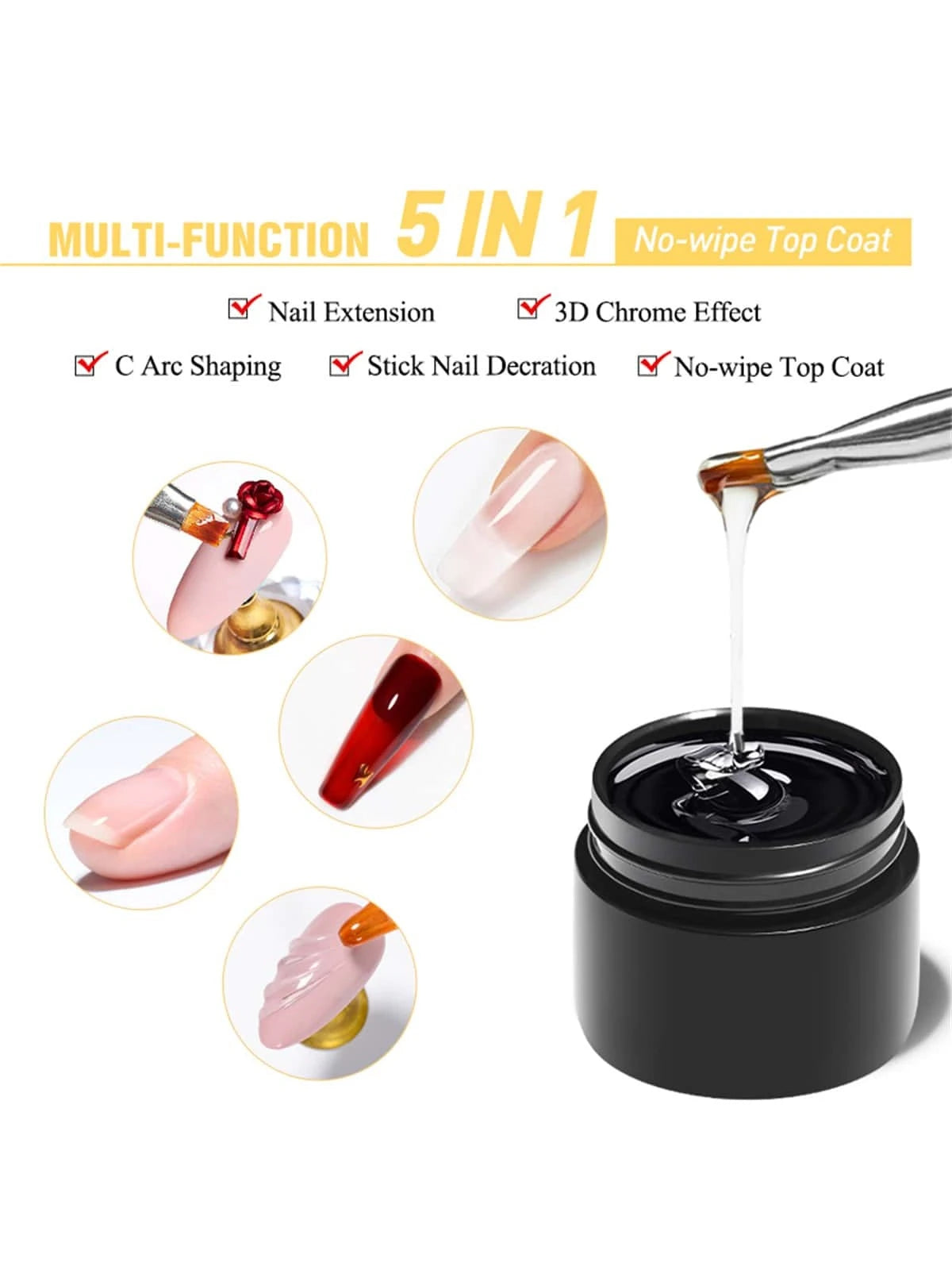 Mtssii 5-In-1 Adhesive Gel, Strengthening Gel, No-Wipe Top Coat, Soak-Off UV LED Gel Nail Polish, 3D Color Design