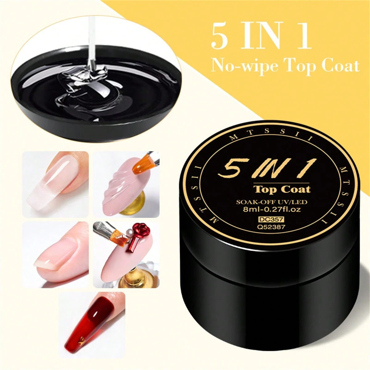 Mtssii 5-In-1 Adhesive Gel, Strengthening Gel, No-Wipe Top Coat, Soak-Off UV LED Gel Nail Polish, 3D Color Design