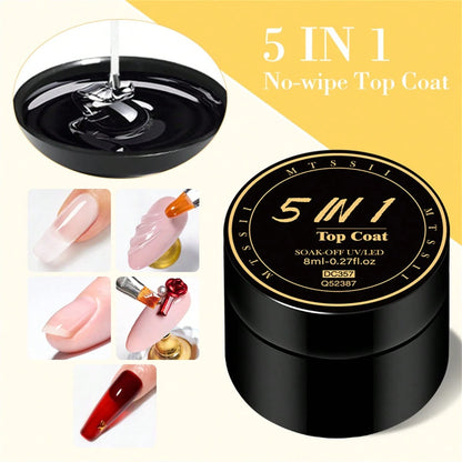 Mtssii 5-In-1 Adhesive Gel, Strengthening Gel, No-Wipe Top Coat, Soak-Off UV LED Gel Nail Polish, 3D Color Design
