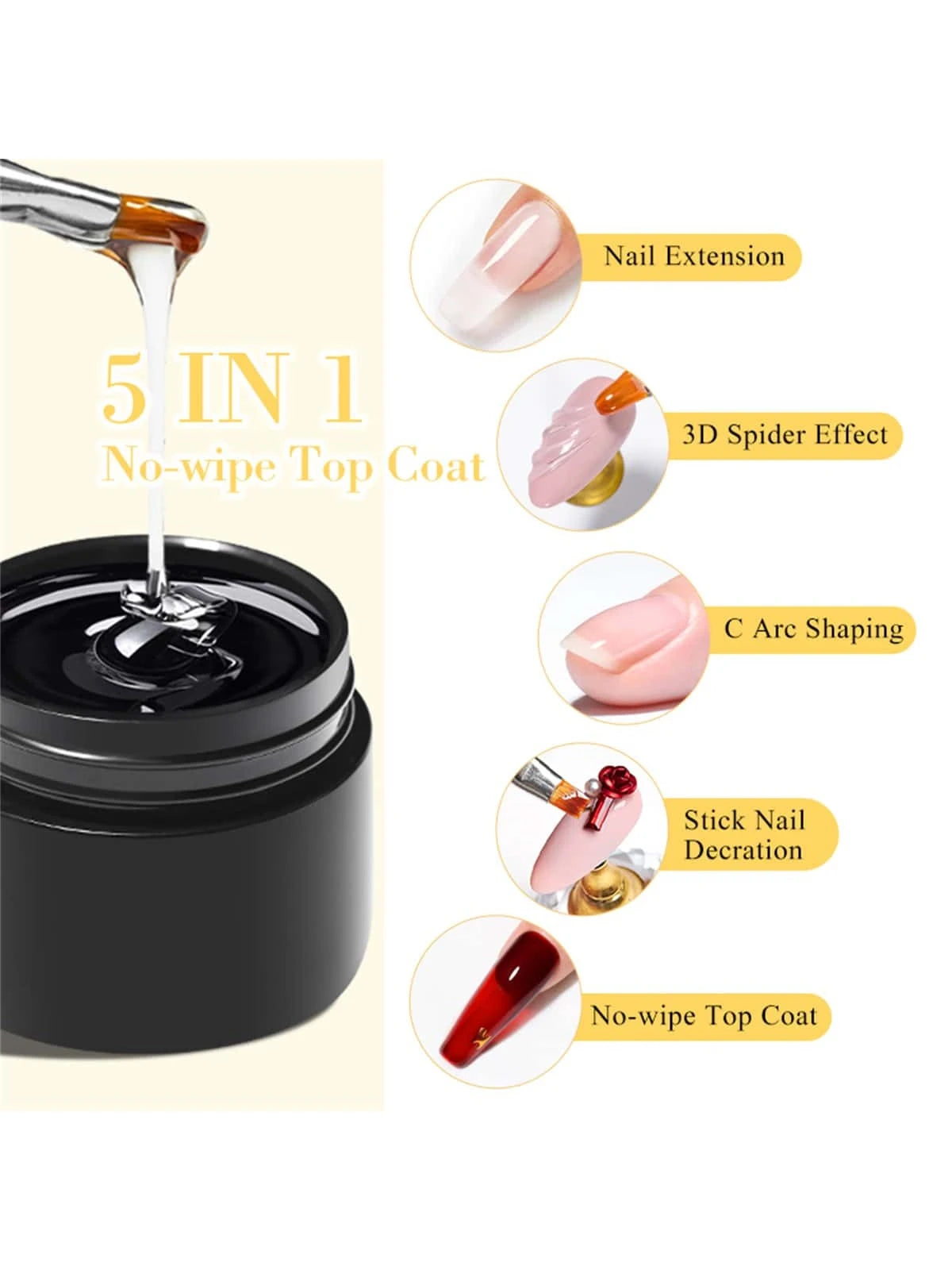 Mtssii 5-In-1 Adhesive Gel, Strengthening Gel, No-Wipe Top Coat, Soak-Off UV LED Gel Nail Polish, 3D Color Design